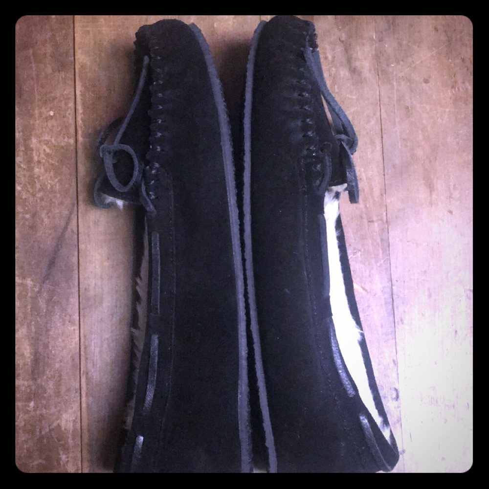 Black Fur Lined Moccasins